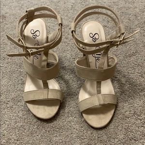 Nude Faux Suede Heeled Sandals size 6.5 Never Worn